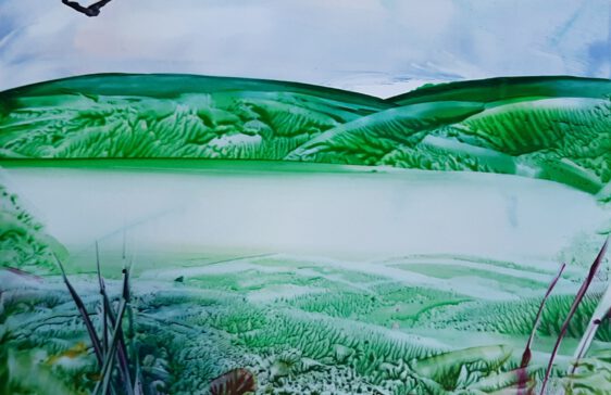 encaustic art schilderij landschap met heuvels